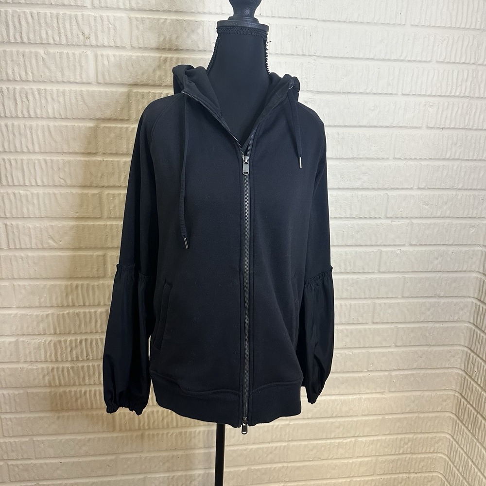 Athleta Womens On My Way Triumph Puff Sleeve Full Zip Jacket Size XS Black